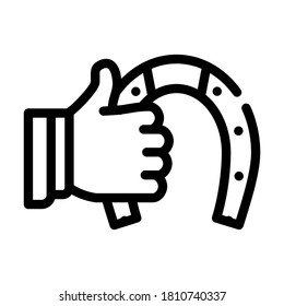 hand holding horseshoe line icon vector. hand holding horseshoe sign. isolated contour symbol black illustration