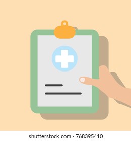 Hand holding a hospital document, vector illustration design. Hands collection.