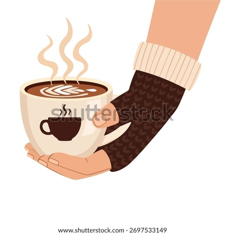 Hand Holding Hot Coffee Cup – Takeaway Warm Beverage Illustration, Hot Drink Flat Illustration