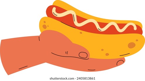 Hand Holding Hot Dog Vector Illustration