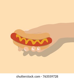 Hand holding a hot dog, vector illustration design. Hands collection.