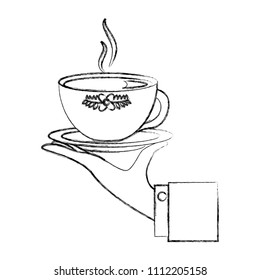 hand holding hot tea cup decoration flowers