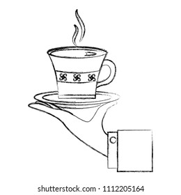 hand holding hot tea cup decoration flowers