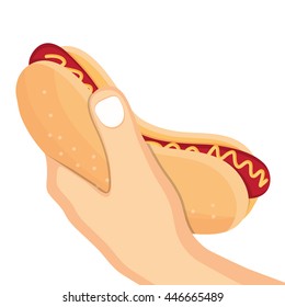 Hand holding hotdog vector fast food design .