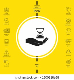 Hand holding Hourglass. Graphic elements for your design