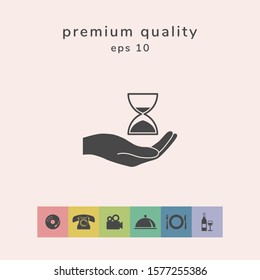 Hand holding Hourglass. Graphic elements for your design