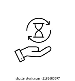 Hand holding hourglass time icon. Pixel perfect, editable stroke line design