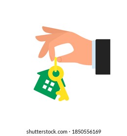 Hand holding house car icon. Clipart image isolated on white background.