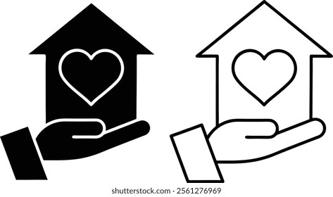 Hand Holding House with Heart Home Sweet Home, Love, Care, Shelter, Security, Family, Support, Chari