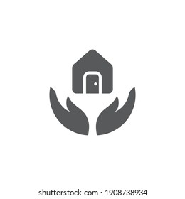 Hand holding up house icon, color, line, outline vector sign, linear style pictogram isolated on white. Symbol, logo illustration