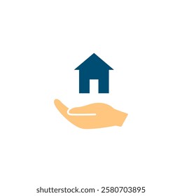 Hand Holding House Icon Home Care and Real Estate Support.