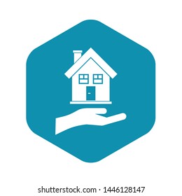 Hand holding house icon. Simple illustration of hand holding house vector icon for web