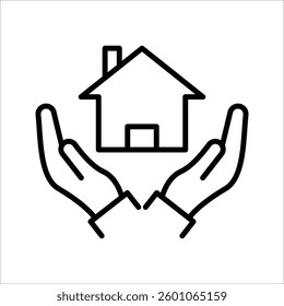 Hand holding up house Icon Symbol isolated white background. vector illustration. color editable.