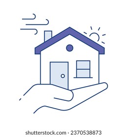 The hand holding a house icon symbolizes homeownership aspirations and the pursuit of a dream in real estate.