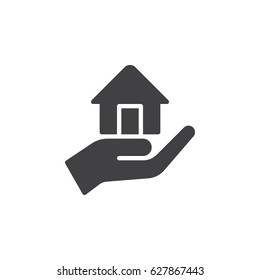 Hand Holding Up House Icon Vector, Filled Flat Sign, Solid Pictogram Isolated On White. Mortgage Symbol, Logo Illustration. Pixel Perfect