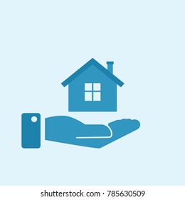 Icono de la casa de mano. Imagen vectorial aislada en el fondo.