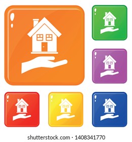 Hand holding house icons set collection vector 6 color isolated on white background