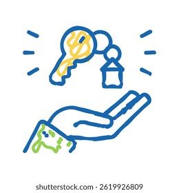 hand holding house key doodle icon sketch vector. hand holding house key sign. isolated symbol illustration