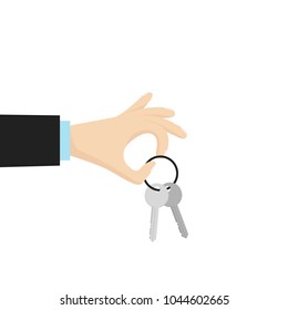 Hand holding house key. Vector illustration in flat style
