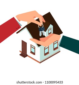 hand holding house and key. Vector image