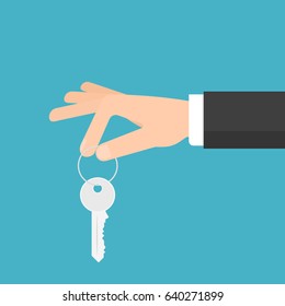 hand holding house key. Vector illustration