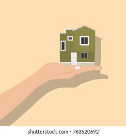 Hand holding a house, vector illustration design. Hands collection.