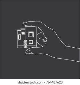 Hand holding a house, vector illustration design. Hands collection.