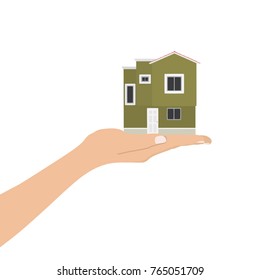 Hand holding a house, vector illustration design. Hands collection.