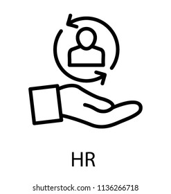Hand holding human avatar under recycling arrows, an icon for human resource 