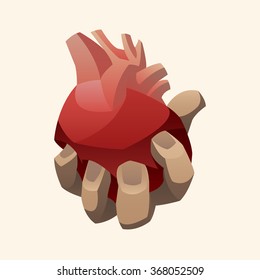 Hand holding human heart