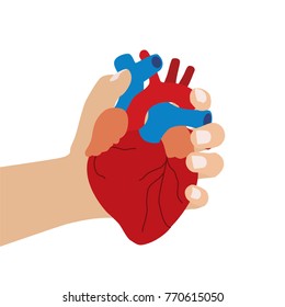 Hand holding a human heart, vector illustration design. Hands collection.