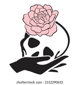 hand holding human skull, vector