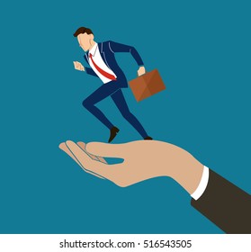hand holding hurry running businessman vector