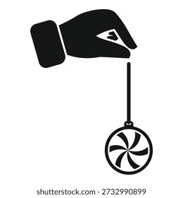 Hand holding a hypnotizing pendulum icon on a white background