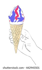 Hand holding ice cream.