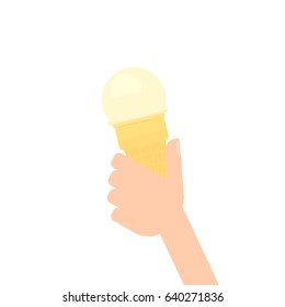 hand holding ice cream cone. Vector illustration isolated on white background