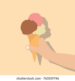 Hand holding a ice cream cone, vector illustration design. Hands collection.