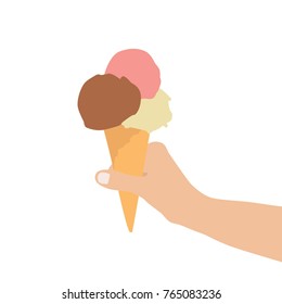 Hand holding a ice cream cone, vector illustration design. Hands collection.