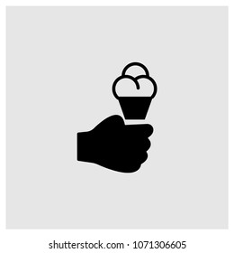 Hand holding up an ice cream icon in trendy flat style isolated on grey background, modern symbol vector illustration for web
