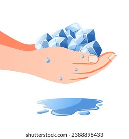 Hand holding ice cubes vector isolated on white background