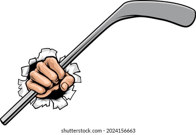 A Hand Holding An Ice Hockey Stick Cartoon Design