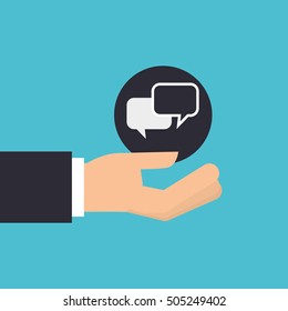 hand holding icon bubble speech design isolated vector illustration