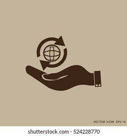 hand holding Icon globe planet
