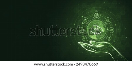 Hand holding with icons of reducing CO2 emissions, ESG, net zero. energy saving concept. save our planet, world environment day, world earth day. sustainable development and green business. vector.