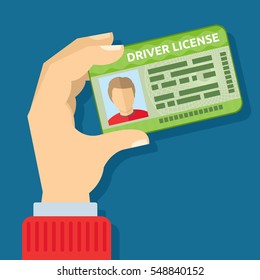 Hand holding id card, car driving licence vector illustration