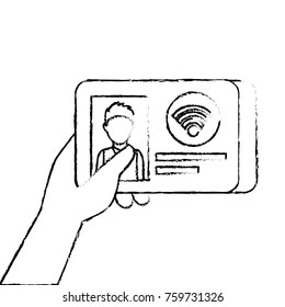 hand holding id card document wifi technology