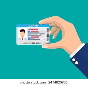 hand holding the id card. vector illustration in flat style