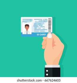 Hand holding the id card. Vector illustration flat design.