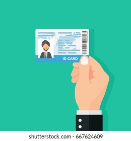 Hand holding the id card. Vector illustration flat design.