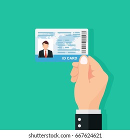 Hand holding the id card. Vector illustration flat design.